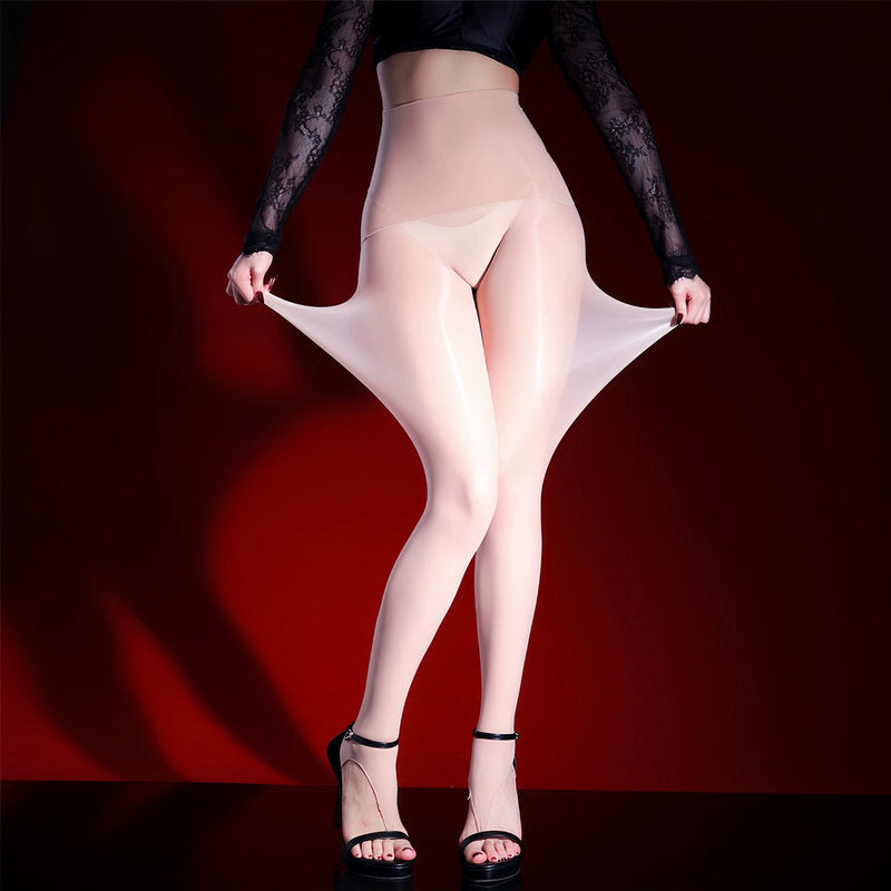 LUXE JAMBE Sheer Black Control Top Pantyhose for Women High Gloss Tights