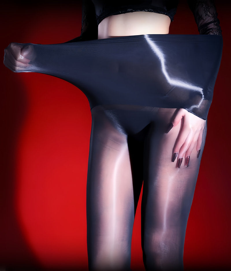 LUXE JAMBE Sheer Black Control Top Pantyhose for Women High Gloss Tights